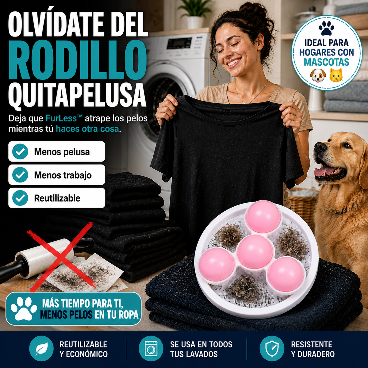 FurLess™ | Filtro para Lavadora | Ropa con Menos Pelusa y Pelo de Mascota