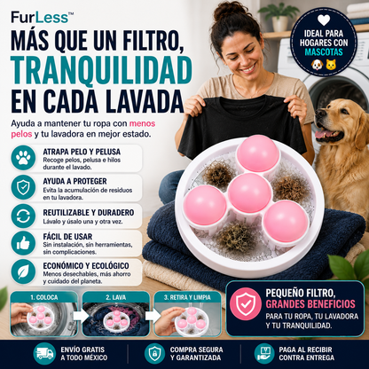 FurLess™ | Filtro para Lavadora | Ropa con Menos Pelusa y Pelo de Mascota