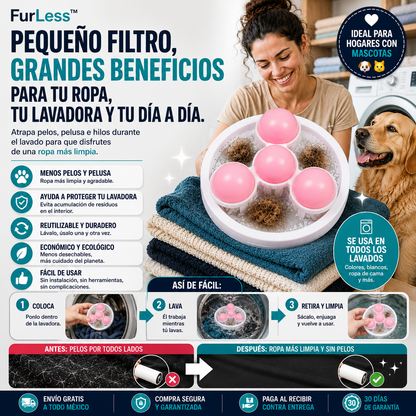 FurLess™ | Filtro para Lavadora | Ropa con Menos Pelusa y Pelo de Mascota