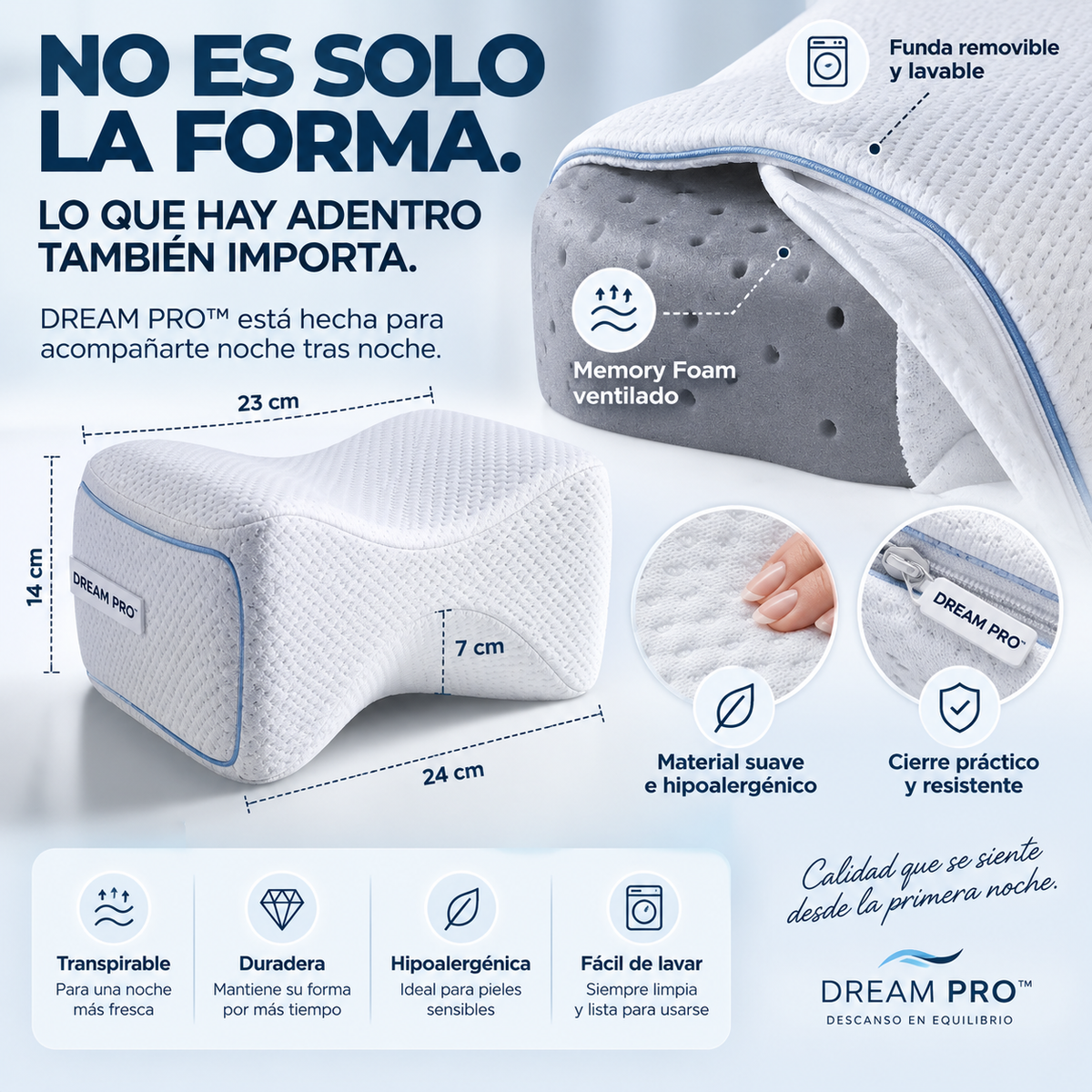 DREAM PRO™ — Almohada Ortopédica para Piernas que Ayuda a Reducir la Presión y Mejorar la Postura al Dormir de Lado